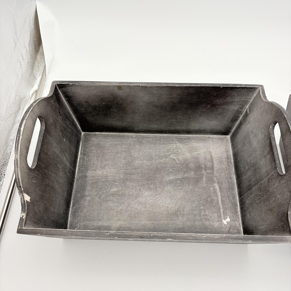 Gray Rectangular Wood Storage Baskets Set Of 2 Home Sweet Home Farmhouse Decor - Picture 2 of 4